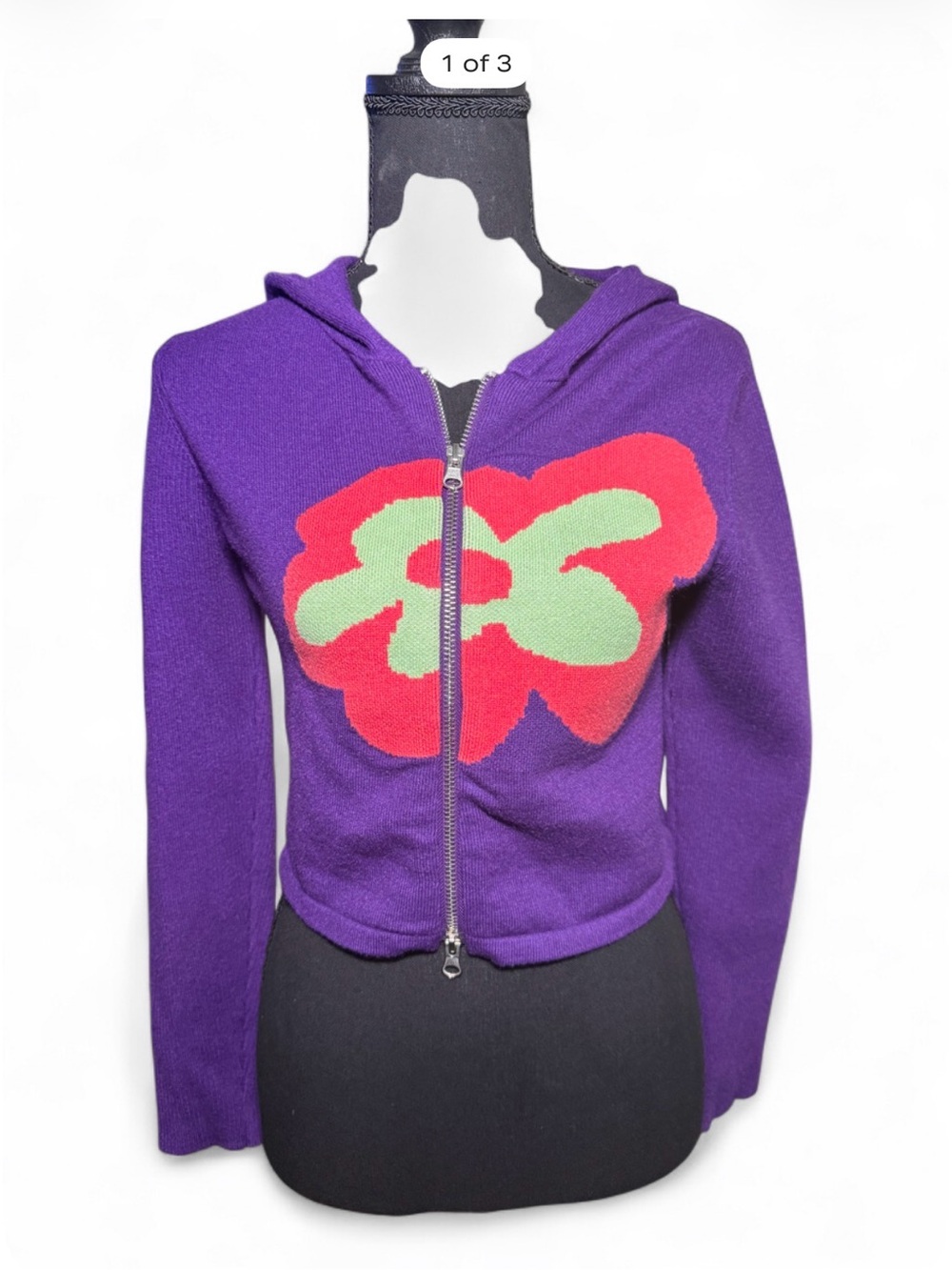Purple Zip-Up Hoodie with Bold Red & Mint Graphic